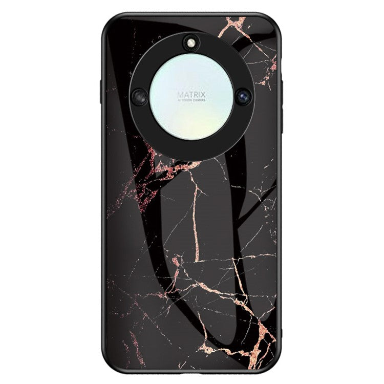 Tempered Glass+PC +TPU Phone Case for Honor X40 5G , Marble Pattern Printing Phone Cover - Gold Black Marble