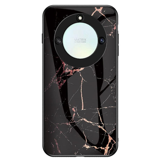 Tempered Glass+PC +TPU Phone Case for Honor X40 5G , Marble Pattern Printing Phone Cover - Gold Black Marble