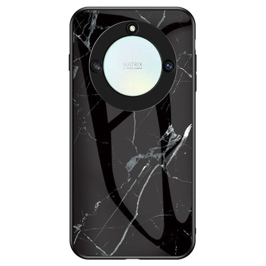 Tempered Glass+PC +TPU Phone Case for Honor X40 5G , Marble Pattern Printing Phone Cover - Black Marble