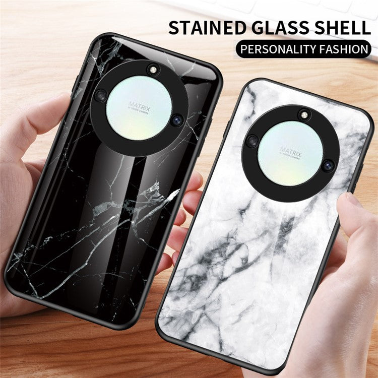 Tempered Glass+PC +TPU Phone Case for Honor X40 5G , Marble Pattern Printing Phone Cover - White Marble