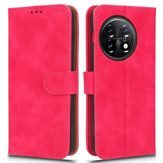 For OnePlus 11 5G Skin-touch Feeling Phone Leather Case Wallet Stand Cell Phone Cover - Rose