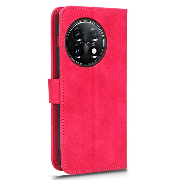 For OnePlus 11 5G Skin-touch Feeling Phone Leather Case Wallet Stand Cell Phone Cover - Rose