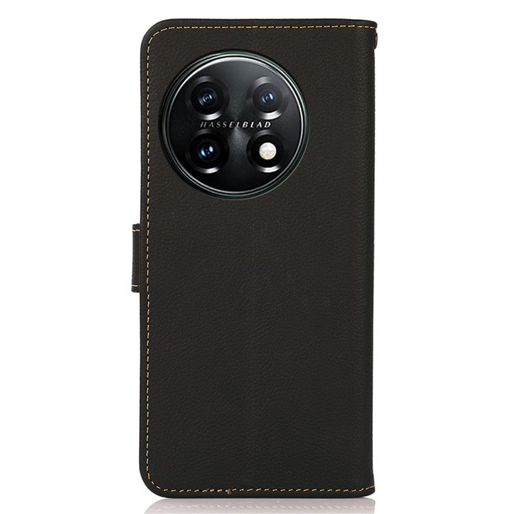 KHAZNEH For OnePlus 11 5G RFID Blocking Magnetic Anti-fall Phone Wallet Case Stand Genuine Leather Shockproof Phone Cover - Black