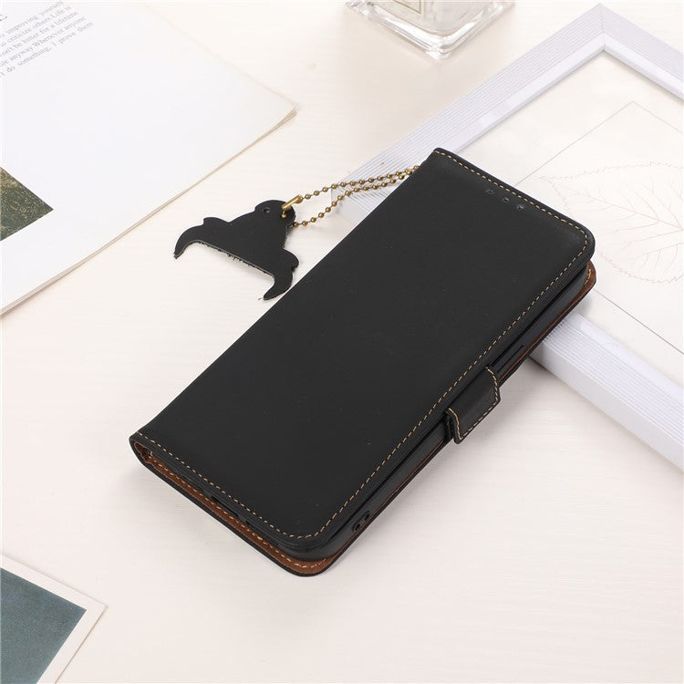For OnePlus 11 5G Phone Case Genuine Leather Flip Cover RFID Blocking Wallet Case - Black