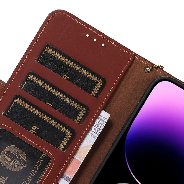 For OnePlus 11 5G Phone Case Genuine Leather Flip Cover RFID Blocking Wallet Case - Coffee