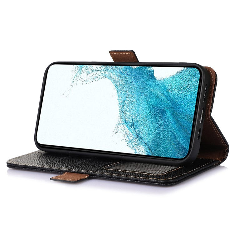 Genuine Cow Leather Phone Case for OnePlus Nord CE 3 Lite 5G / Nord N30 5G , RFID Blocking Wallet Stand Phone Cover - Black