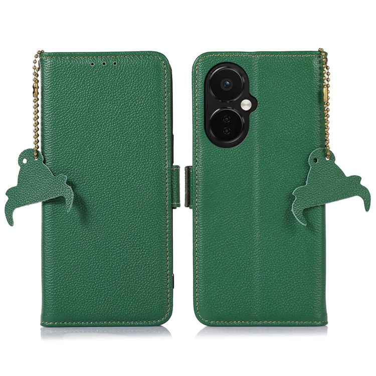 Genuine Cow Leather Phone Case for OnePlus Nord CE 3 Lite 5G / Nord N30 5G , RFID Blocking Wallet Stand Phone Cover - Green