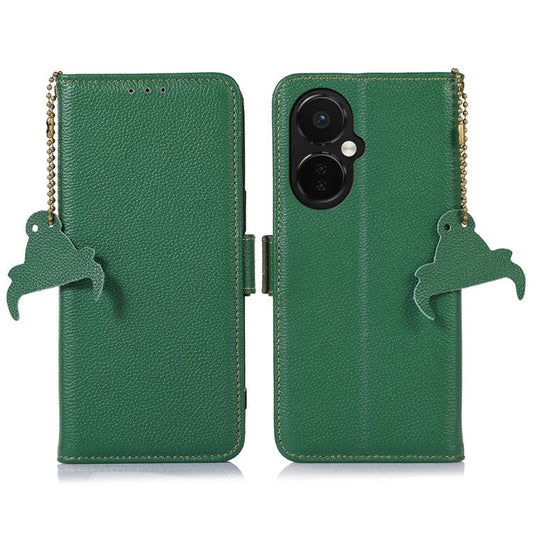 Genuine Cow Leather Phone Case for OnePlus Nord CE 3 Lite 5G / Nord N30 5G , RFID Blocking Wallet Stand Phone Cover - Green