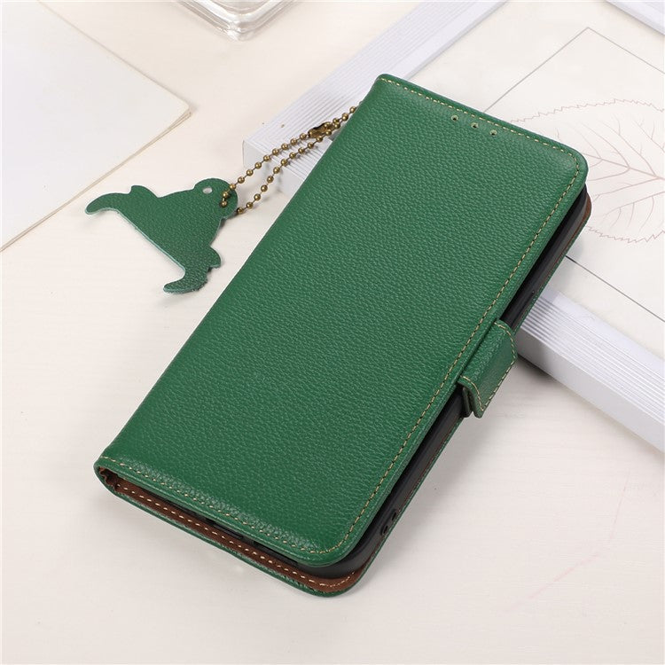 Genuine Cow Leather Phone Case for OnePlus Nord CE 3 Lite 5G / Nord N30 5G , RFID Blocking Wallet Stand Phone Cover - Green
