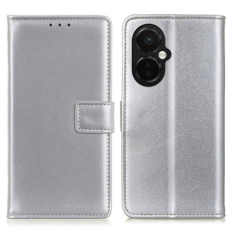 For OnePlus Nord CE 3 Lite 5G / Nord N30 5G PU Leather Phone Case Soft Touch Flip Folio Stand Wallet Phone Cover - Silver