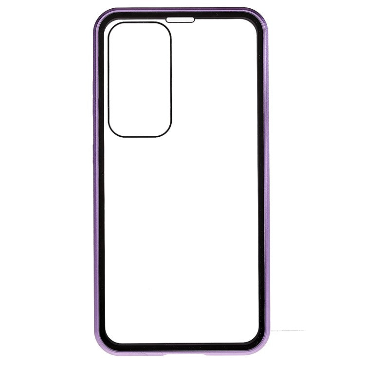 Magnetic Double-Sided Tempered Glass Phone Case for Samsung Galaxy S23+ , Metal Frame Full Body Clear Phone Cover - Purple