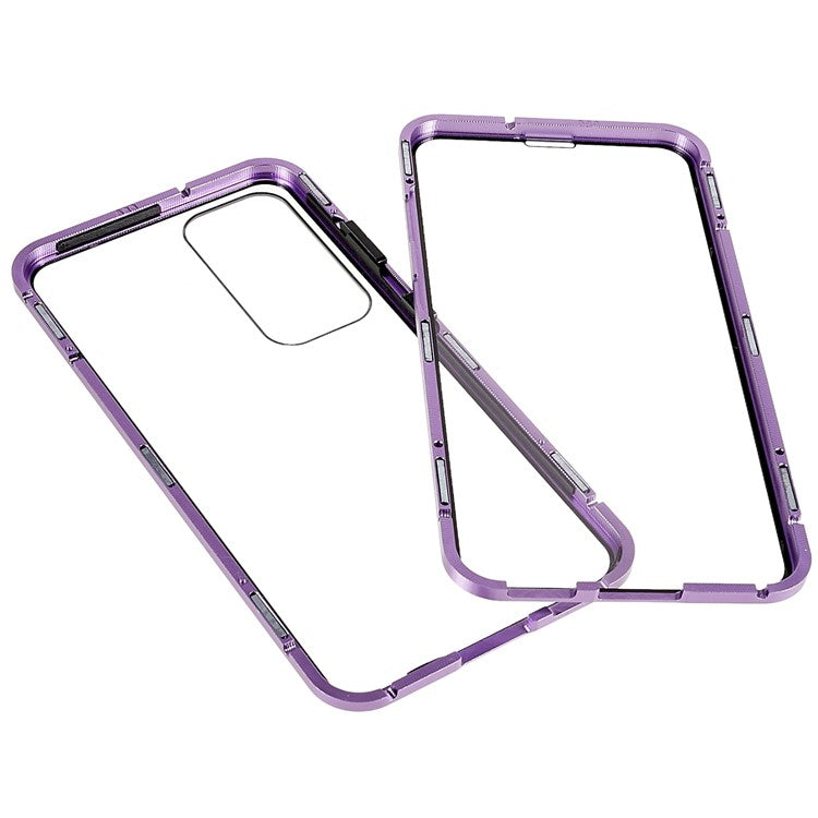 Magnetic Double-Sided Tempered Glass Phone Case for Samsung Galaxy S23+ , Metal Frame Full Body Clear Phone Cover - Purple