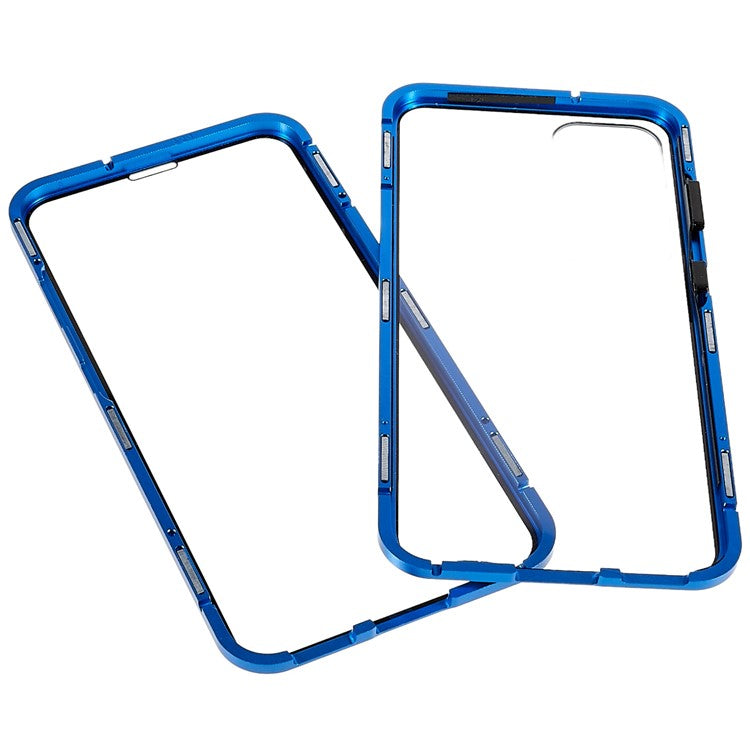 Double Sided Clear Tempered Glass Phone Case for Samsung Galaxy S23 , Magnet Absorption Metal Bumper Frame Shockproof Cover - Blue