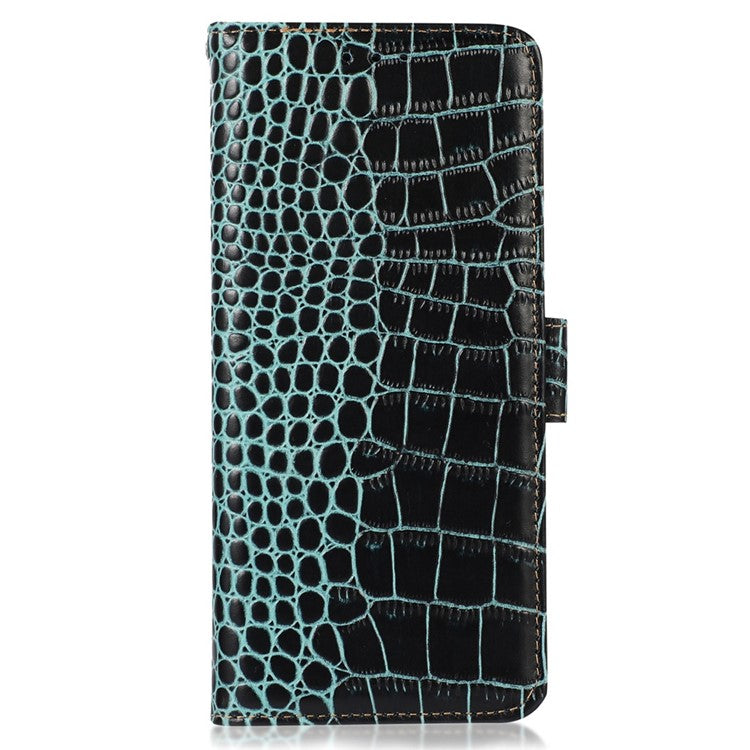 Phone Wallet Case for OnePlus 11 5G, RFID Blocking Crocodile Texture Genuine Cowhide Leather Stand Phone Cover - Green
