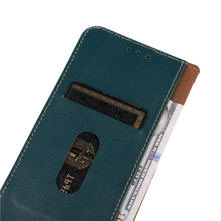 KHAZNEH Phone Case for OnePlus Nord CE 3 Lite 5G / Nord N30 5G Nappa Texture Genuine Cowhide Leather Phone Wallet Cover Stand Shell - Green
