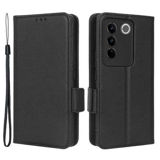 For vivo S16 / S16 Pro / V27 / V27 Pro Anti-Fingerprint Phone Case Wallet Stand Litchi Texture PU Leather Dual Magnetic Clasp Cover - Black