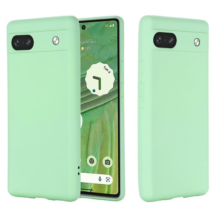 For Google Pixel 7a Liquid Silicone Case Cell Phone Cover Bump Proof Protector with Strap - Green