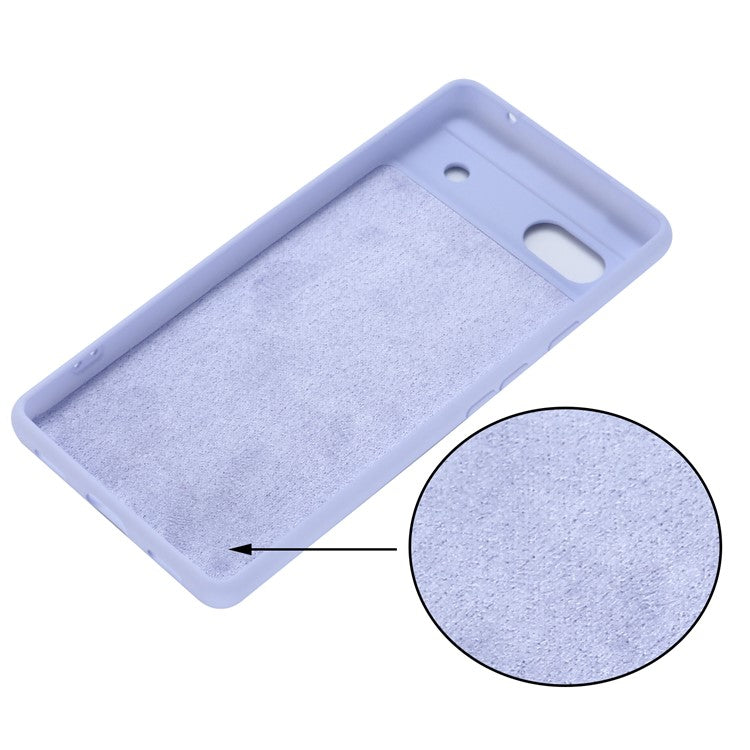 For Google Pixel 7a Liquid Silicone Case Cell Phone Cover Bump Proof Protector with Strap - Purple