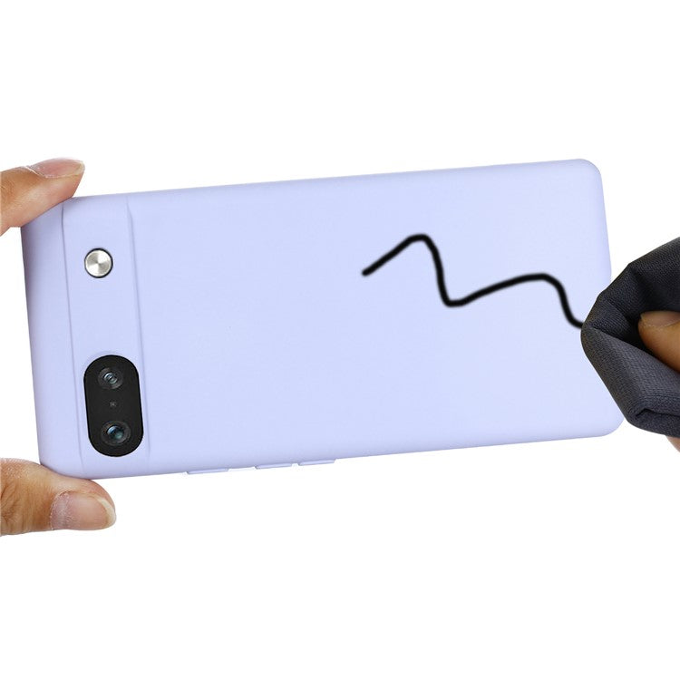 For Google Pixel 7a Liquid Silicone Case Cell Phone Cover Bump Proof Protector with Strap - Purple