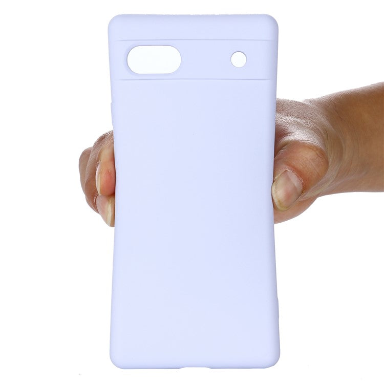 For Google Pixel 7a Liquid Silicone Case Cell Phone Cover Bump Proof Protector with Strap - Purple