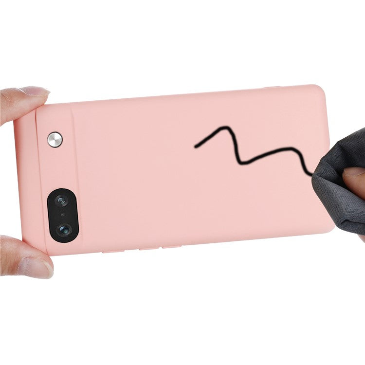 For Google Pixel 7a Liquid Silicone Case Cell Phone Cover Bump Proof Protector with Strap - Pink