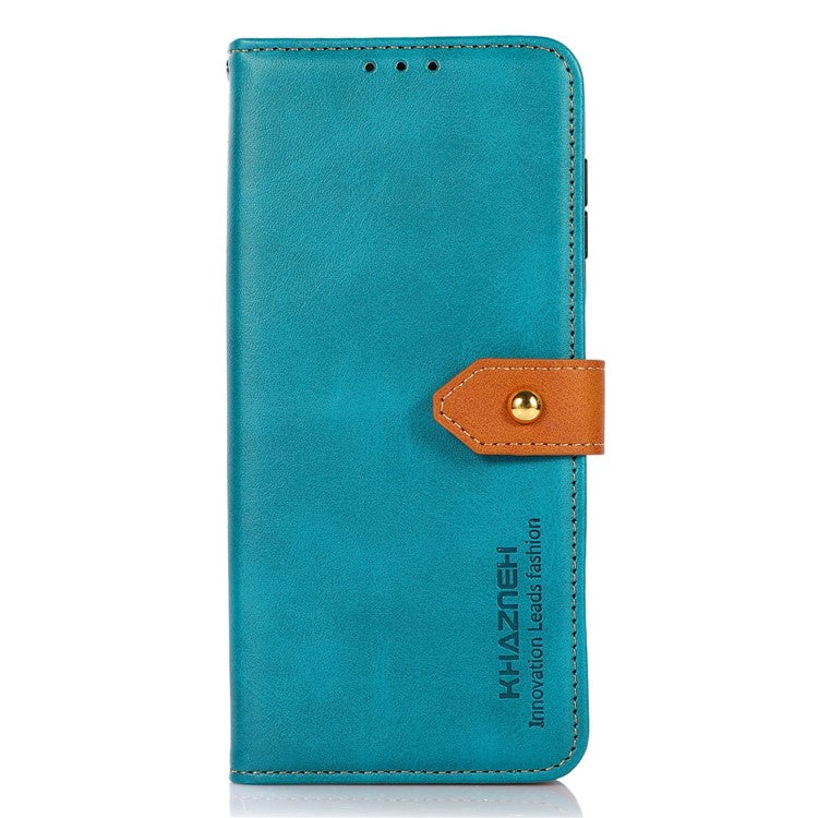 KHAZNEH For OnePlus Nord CE 3 Lite 5G / Nord N30 5G Cowhide Texture Cell Phone Case PU Leather Gold Buckle Stand Wallet Cover - Blue