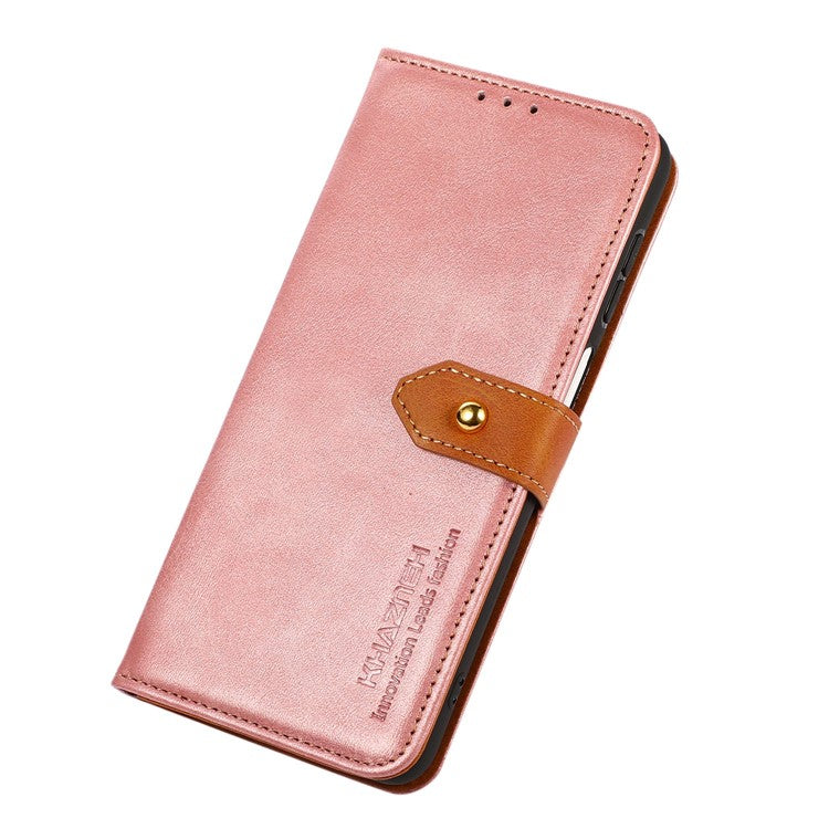 KHAZNEH For OnePlus Nord CE 3 Lite 5G / Nord N30 5G Cowhide Texture Cell Phone Case PU Leather Gold Buckle Stand Wallet Cover - Rose Gold