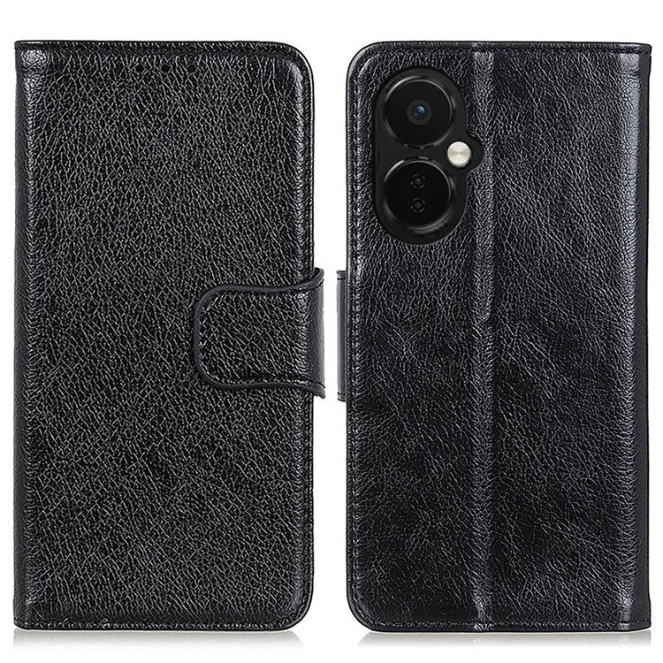 For OnePlus Nord CE 3 Lite 5G / Nord N30 5G Phone Stand Wallet Cover Nappa Texture Split Leather Cell Phone Case - Black