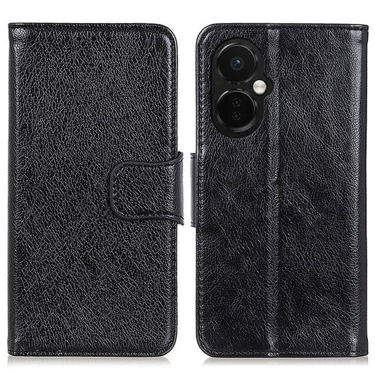 For OnePlus Nord CE 3 Lite 5G / Nord N30 5G Phone Stand Wallet Cover Nappa Texture Split Leather Cell Phone Case - Black