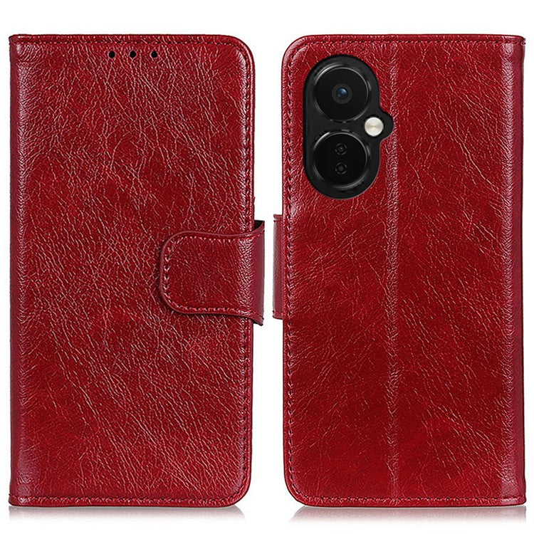 For OnePlus Nord CE 3 Lite 5G / Nord N30 5G Phone Stand Wallet Cover Nappa Texture Split Leather Cell Phone Case - Red