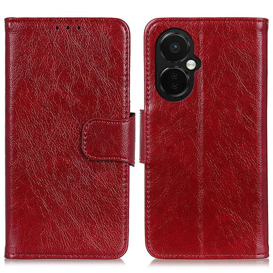 For OnePlus Nord CE 3 Lite 5G / Nord N30 5G Phone Stand Wallet Cover Nappa Texture Split Leather Cell Phone Case - Red