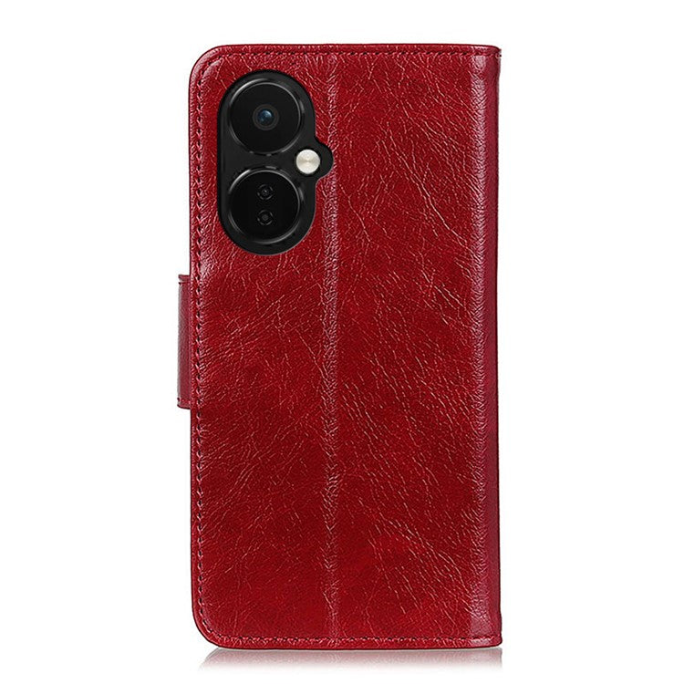 For OnePlus Nord CE 3 Lite 5G / Nord N30 5G Phone Stand Wallet Cover Nappa Texture Split Leather Cell Phone Case - Red