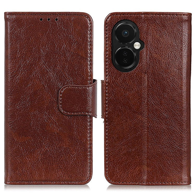 For OnePlus Nord CE 3 Lite 5G / Nord N30 5G Phone Stand Wallet Cover Nappa Texture Split Leather Cell Phone Case - Brown