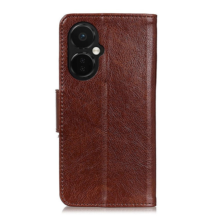 For OnePlus Nord CE 3 Lite 5G / Nord N30 5G Phone Stand Wallet Cover Nappa Texture Split Leather Cell Phone Case - Brown