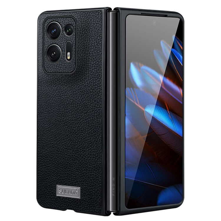 SULADA Electroplating Phone Case for Oppo Find N2 5G , Slim Fit PU Leather Coated PC + TPU Hybrid Protective Cover - Black