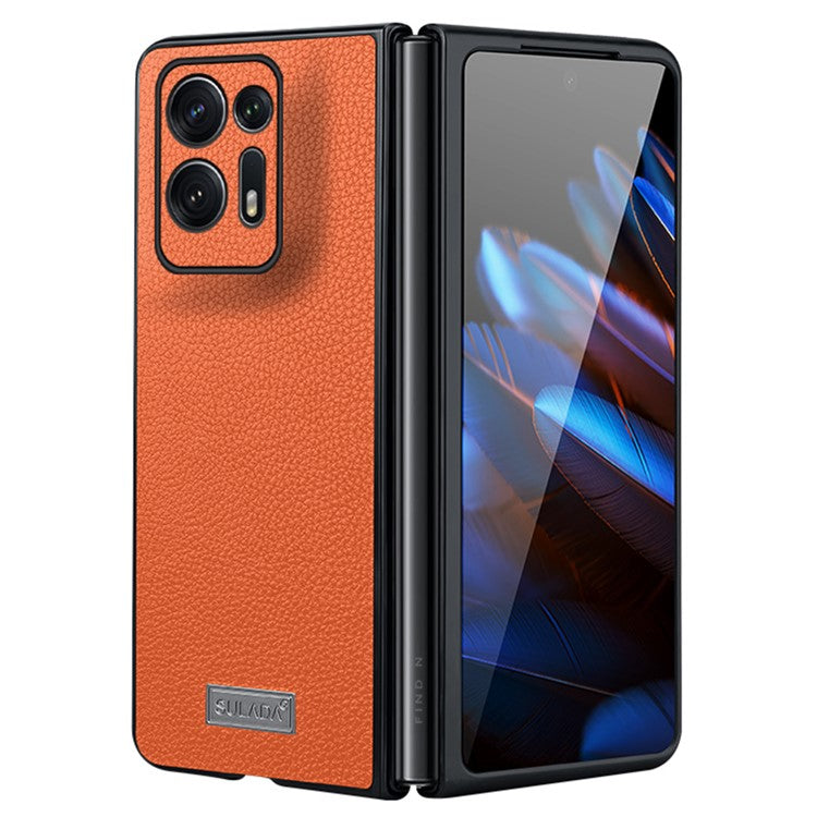 SULADA Electroplating Phone Case for Oppo Find N2 5G , Slim Fit PU Leather Coated PC + TPU Hybrid Protective Cover - Orange