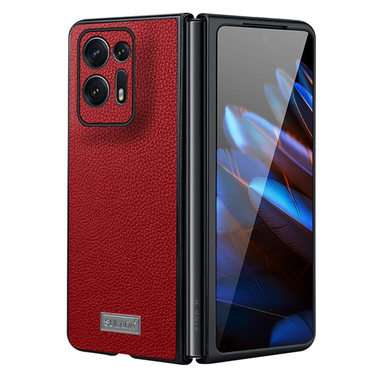 SULADA Electroplating Phone Case for Oppo Find N2 5G , Slim Fit PU Leather Coated PC + TPU Hybrid Protective Cover - Red