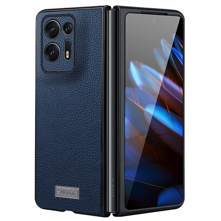 SULADA Electroplating Phone Case for Oppo Find N2 5G , Slim Fit PU Leather Coated PC + TPU Hybrid Protective Cover - Sapphire