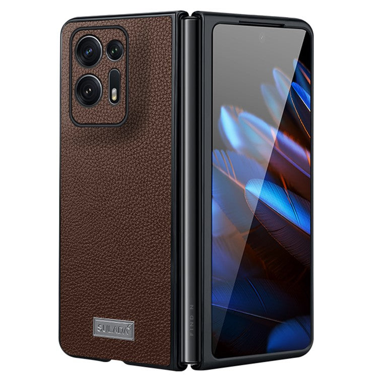SULADA Electroplating Phone Case for Oppo Find N2 5G , Slim Fit PU Leather Coated PC + TPU Hybrid Protective Cover - Coffee