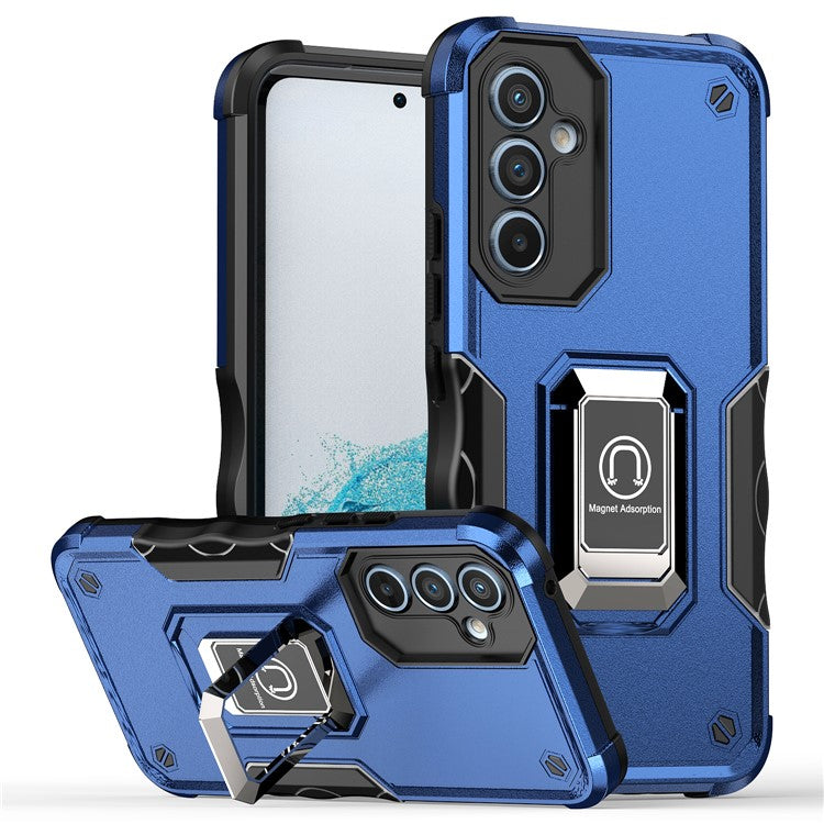 For Samsung Galaxy A54 5G Ring Holder Kickstand Phone Case PC+TPU Protective Phone Cover - Blue