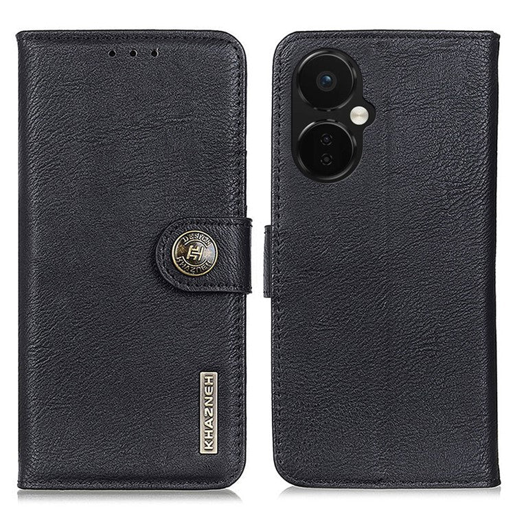 KHAZNEH for OnePlus Nord CE 3 Lite 5G / Nord N30 5G Phone Wallet Case Cowhide Texture PU Leather Stand Mobile Phone Cover  - Black