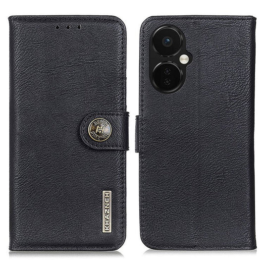 KHAZNEH for OnePlus Nord CE 3 Lite 5G / Nord N30 5G Phone Wallet Case Cowhide Texture PU Leather Stand Mobile Phone Cover  - Black