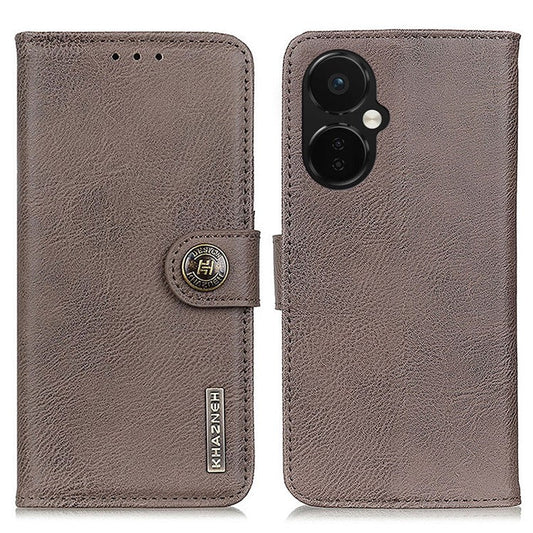 KHAZNEH for OnePlus Nord CE 3 Lite 5G / Nord N30 5G Phone Wallet Case Cowhide Texture PU Leather Stand Mobile Phone Cover  - Khaki