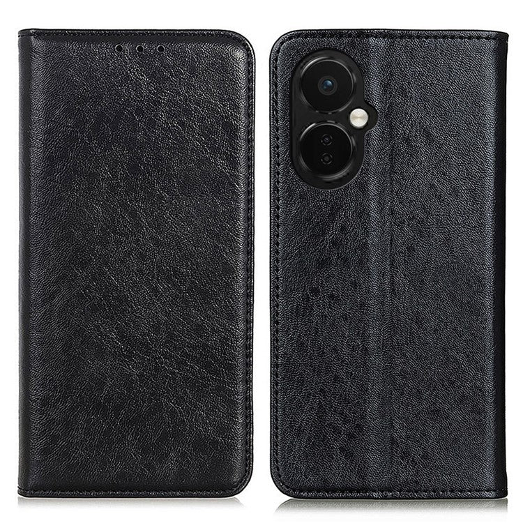 For OnePlus Nord CE 3 Lite 5G / Nord N30 5G Cell Phone Stand Cover Crazy Horse Texture PU Leather Wallet Case - Black