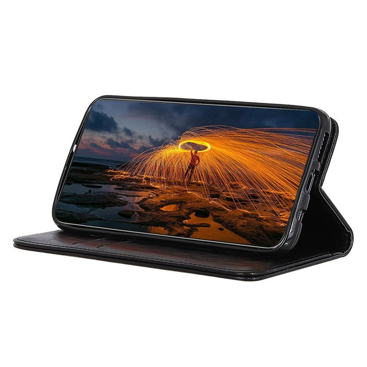 For OnePlus Nord CE 3 Lite 5G / Nord N30 5G Cell Phone Stand Cover Crazy Horse Texture PU Leather Wallet Case - Black