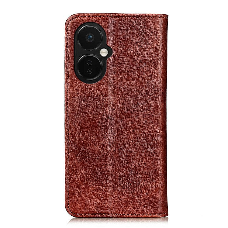For OnePlus Nord CE 3 Lite 5G / Nord N30 5G Cell Phone Stand Cover Crazy Horse Texture PU Leather Wallet Case - Brown
