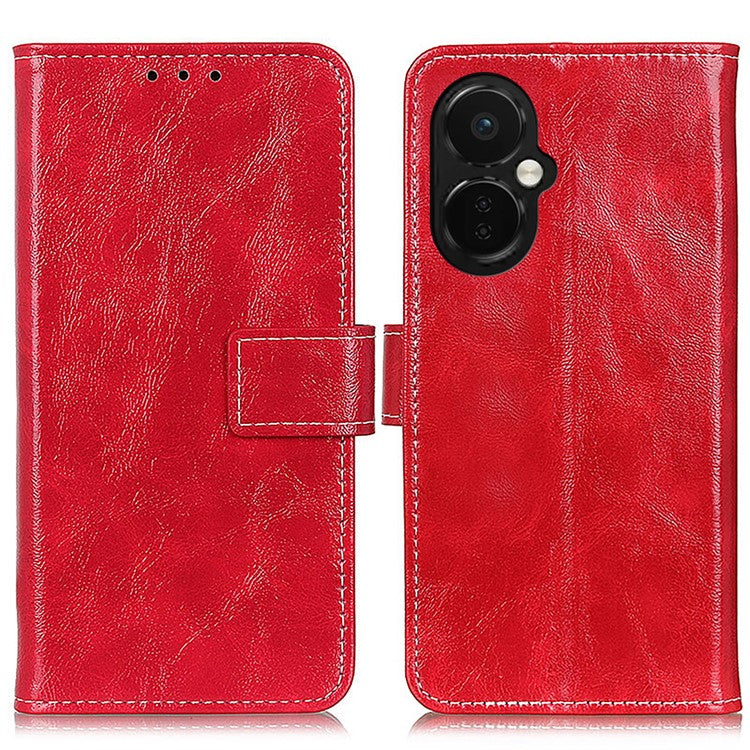 For OnePlus Nord CE 3 Lite 5G / Nord N30 5G Phone Stand Cover PU Leather Retro Crazy Horse Texture Wallet Phone Case - Red