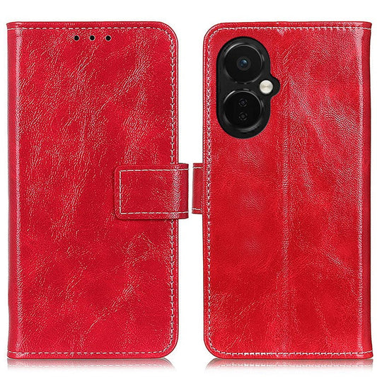 For OnePlus Nord CE 3 Lite 5G / Nord N30 5G Phone Stand Cover PU Leather Retro Crazy Horse Texture Wallet Phone Case - Red