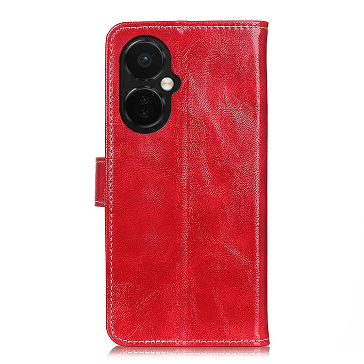 For OnePlus Nord CE 3 Lite 5G / Nord N30 5G Phone Stand Cover PU Leather Retro Crazy Horse Texture Wallet Phone Case - Red