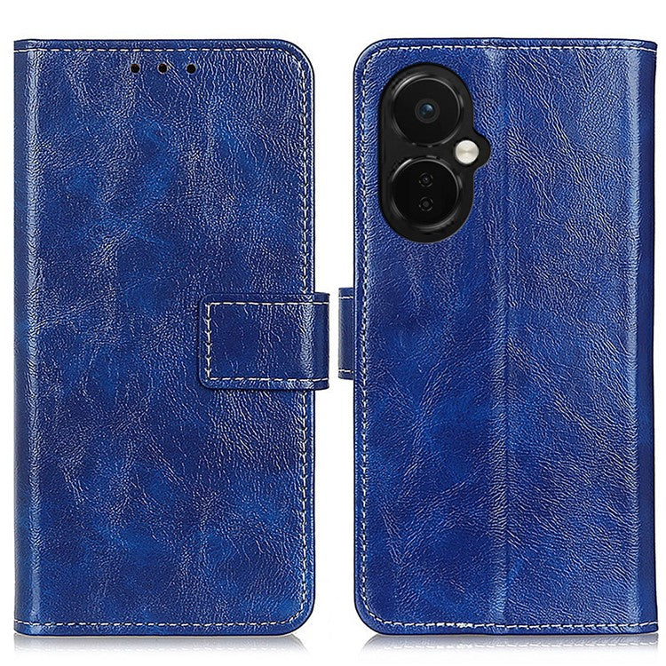 For OnePlus Nord CE 3 Lite 5G / Nord N30 5G Phone Stand Cover PU Leather Retro Crazy Horse Texture Wallet Phone Case - Blue